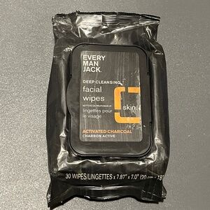 Every Man Jack Activated Charcoal Oil Defense Facial Wipes for Men, 30-ct